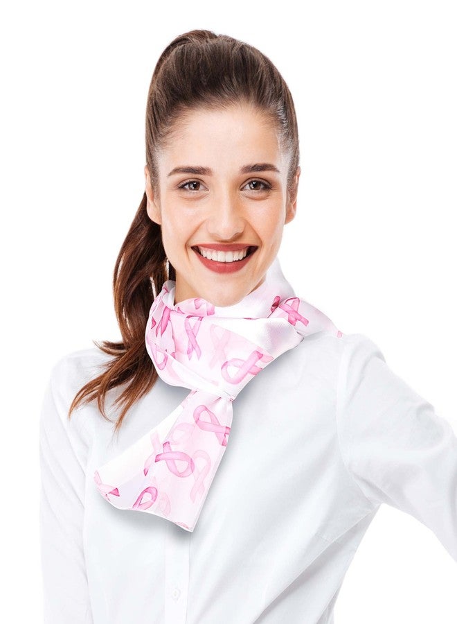 CBC Crown Women's Lightweight Pink Ribbon Silk Feeling Satin Striped 13"x60" Scarf (Pink Ribbon - White) - Image 4